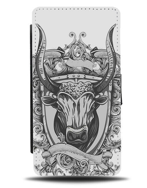 Vintage Bull Head Mount Design Flip Wallet Phone Case Bulls Horns Cow E498