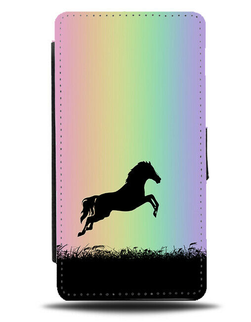 Horse Silhouette Flip Cover Wallet Phone Case Horses Pony Rainbow Colourful i087