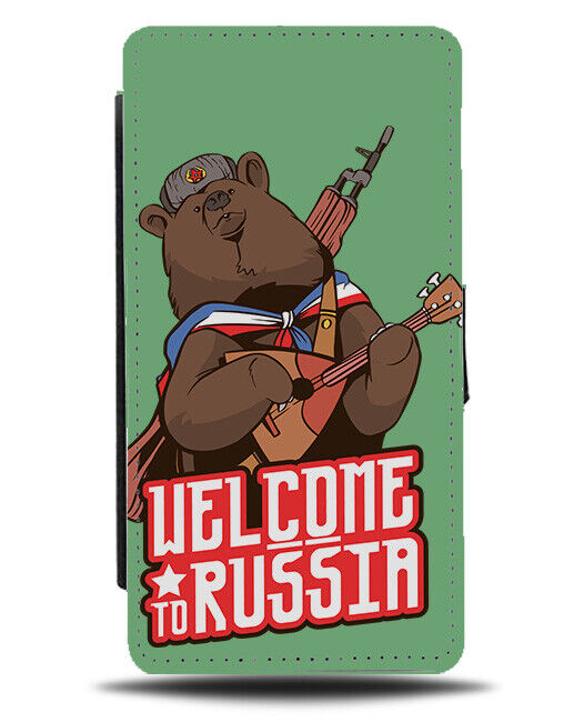 Funny Russian Bear Playing Guitar Flip Wallet Case Russia Brown Bear K242