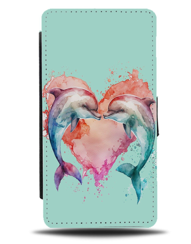 Watercolour Dolphin Love Heart Flip Wallet Case Loves Hearts Shape Dolphins BG19