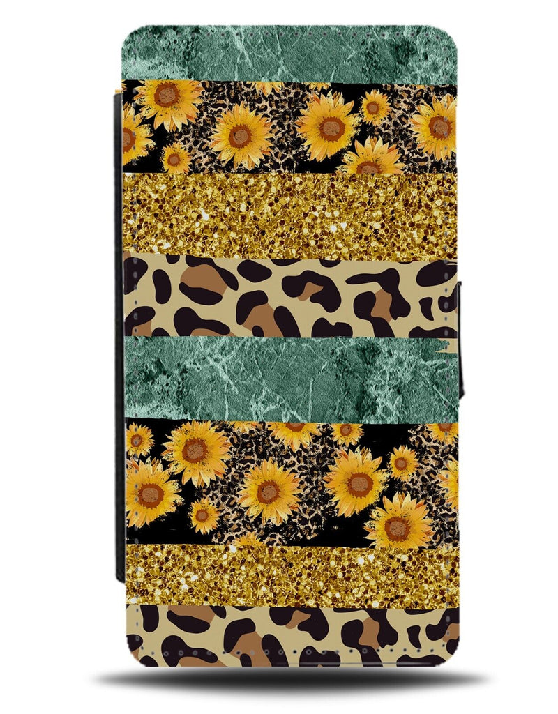 Animal Skin and Sunflowers Flip Wallet Case Leopard Print Spots Sunny CR06