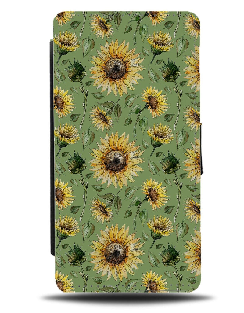 Sunflowers Pattern Flip Wallet Case Sunflower Summer Mint Green Spring CQ99