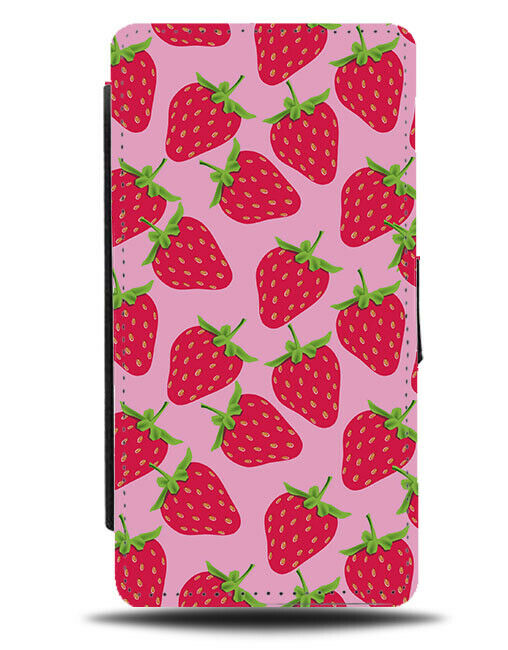 Strawberry Pattern Flip Cover Wallet Phone Case Strawberries Berries Fruit C282