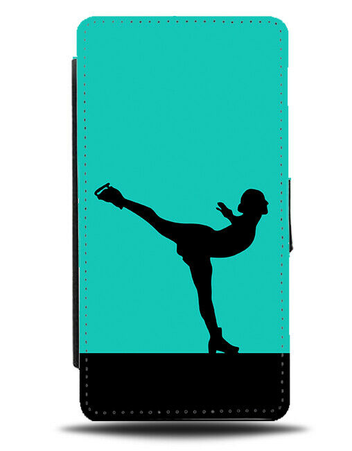 Ice Skating Flip Cover Wallet Phone Case Skater Figure Turquoise Green i783