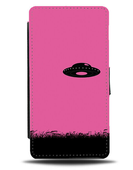 UFO Silhouette Flip Cover Wallet Phone Case UFOs Hot Pink Aliens Alien I040