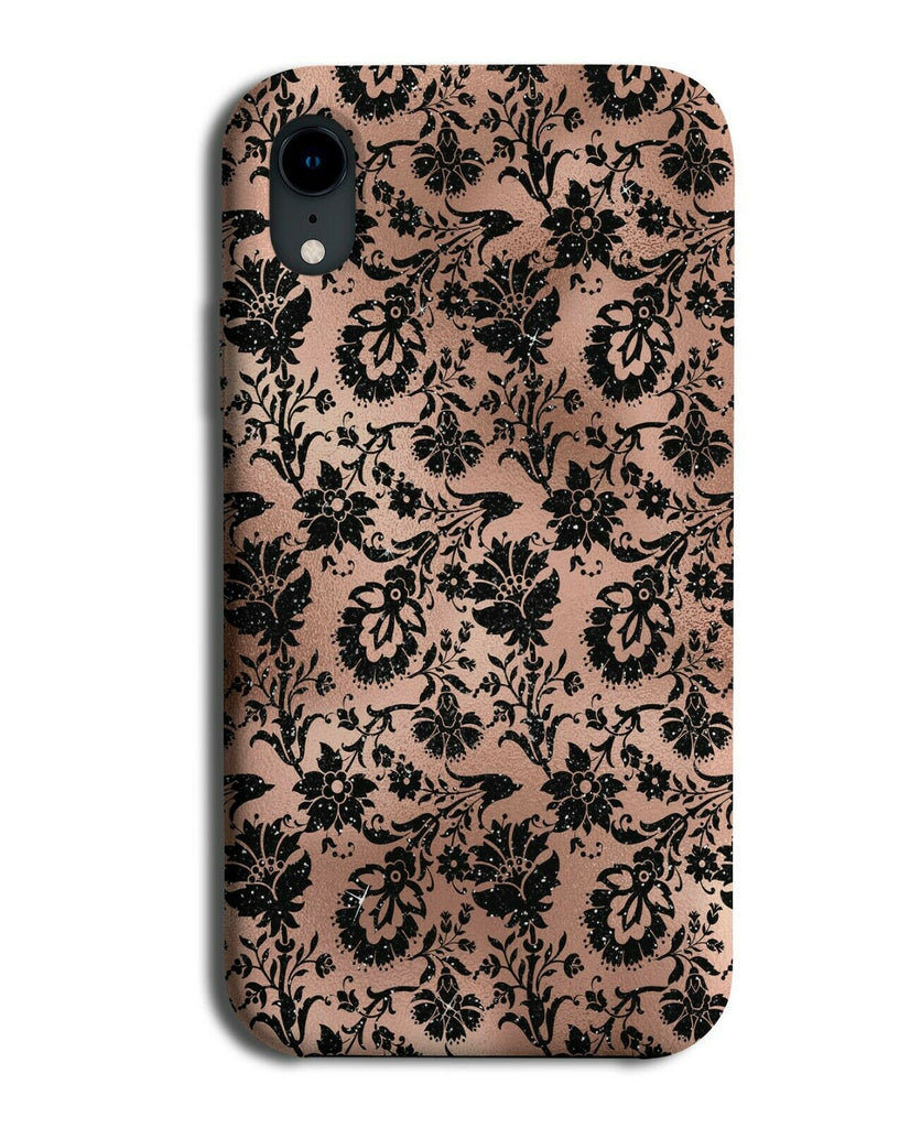 Rose Gold and Black Floral Tribal Pattern Phone Case Cover Flowers Outline G017