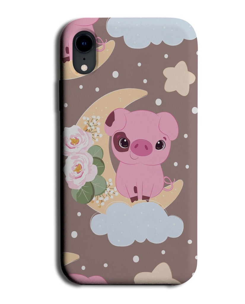 Cartoon Pig On A Moon Phone Case Cover Pigs Half Moons Shape Kids Childrens CC02