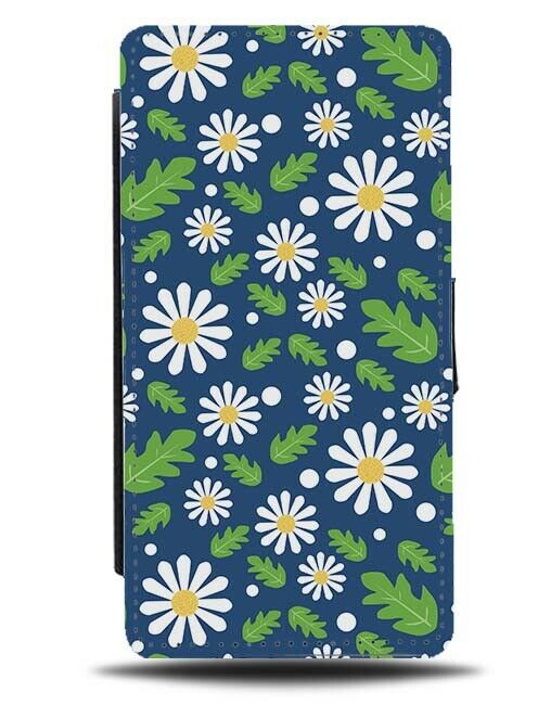 Navy Blue Daisy Flowers Flip Wallet Case Floral Flowery Leaves Daisies Kids F519