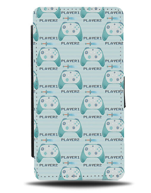 Player 1 Video Gamer Pattern Flip Wallet Case One Two 2 Controls Retro AA96