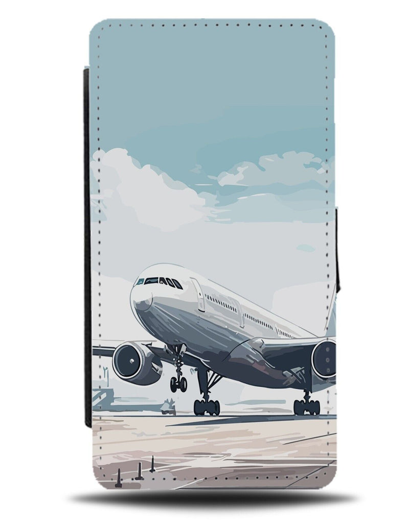 Jumbo Jet On The Runway Painting Print Flip Wallet Case Aviation Planes CT23