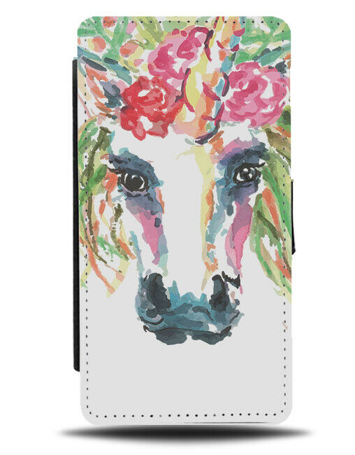 Colourful Flower Oil Painting Of Horse Flip Wallet Phone Case Pony Horses E399