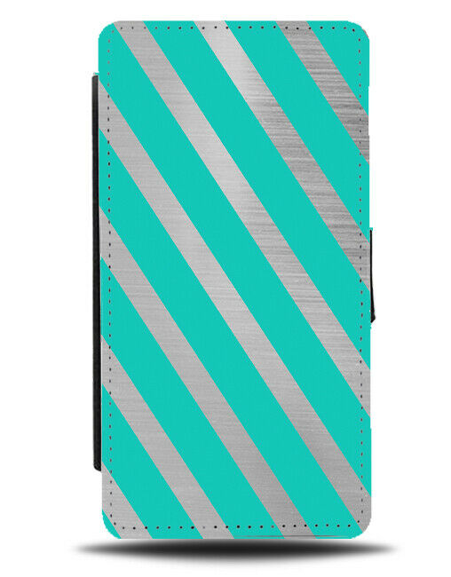 Turquoise Green and Silver Flip Cover Wallet Phone Case Stripe Stripe Grey i817