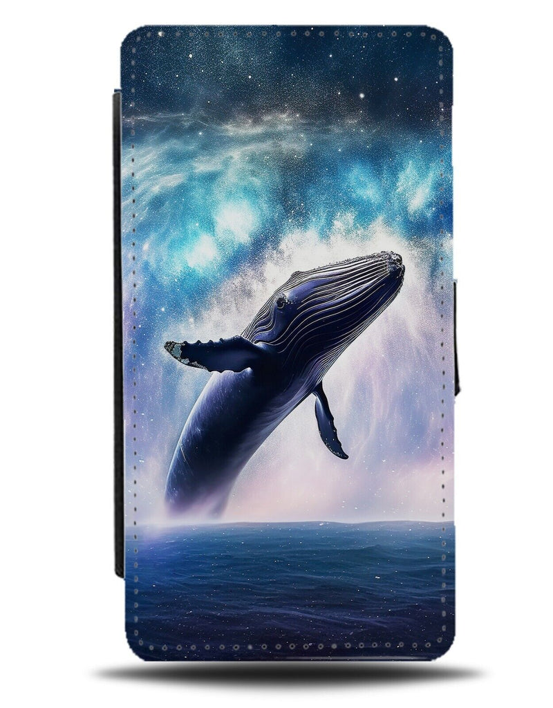 Whale Breaching At Night Flip Wallet Case Nighttime Time Ocean Whales Jump DG83