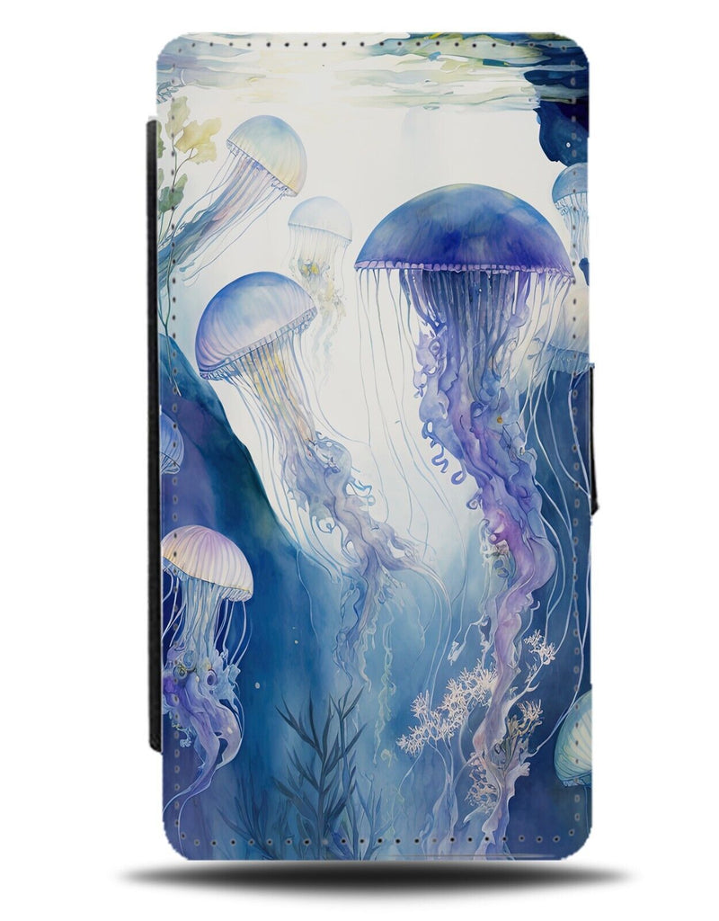 Swimming Jellyfish Flip Wallet Case Jelly Fish Swim Ocean Sea Purple Blue DC43