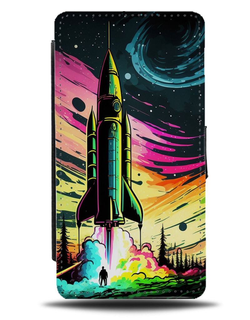 Retro Colourful Rocketlaunch Flip Wallet Case Rocket Launch Into Space CP98