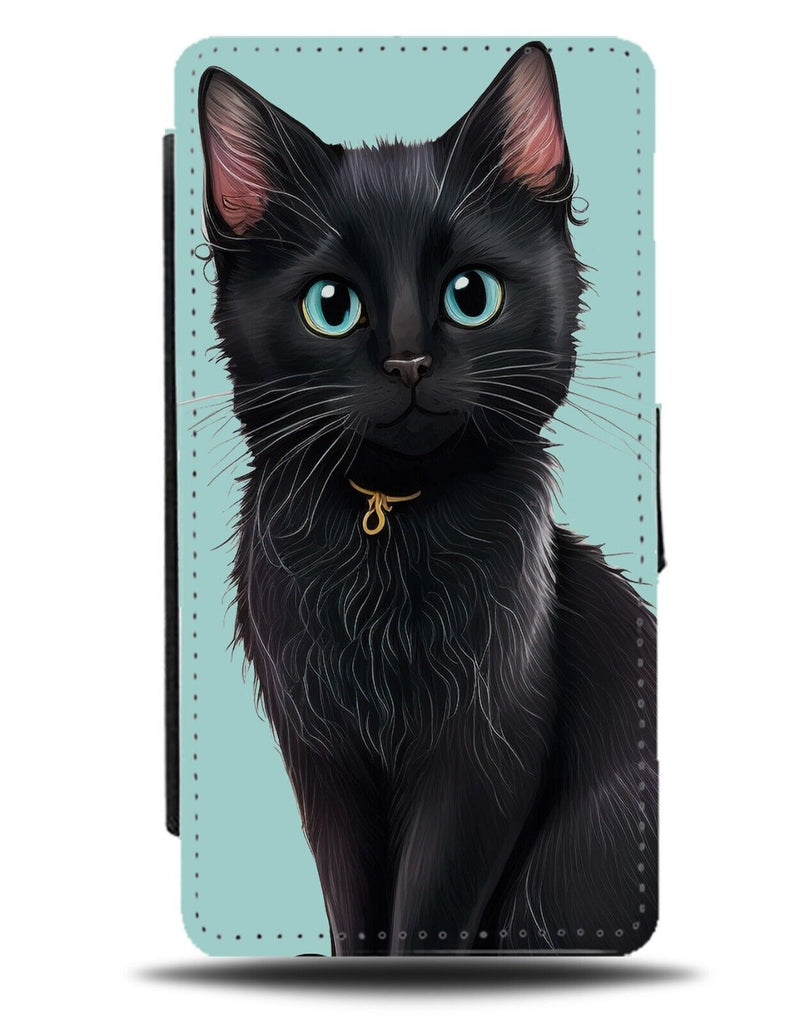 Simplistic Black Cat Picture Flip Wallet Case Painting Coloured Colour Wich AE23