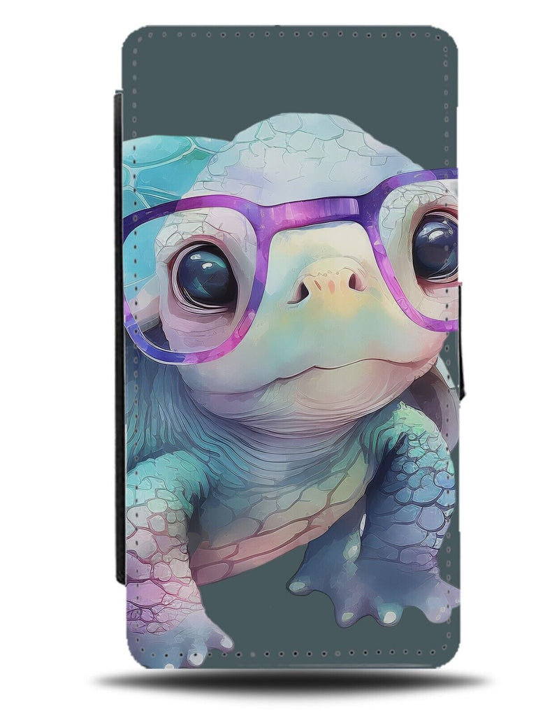 Funny Geeky Turtle Flip Wallet Case Tortoise Glasses Nerd Geek Turtles Blue AC45