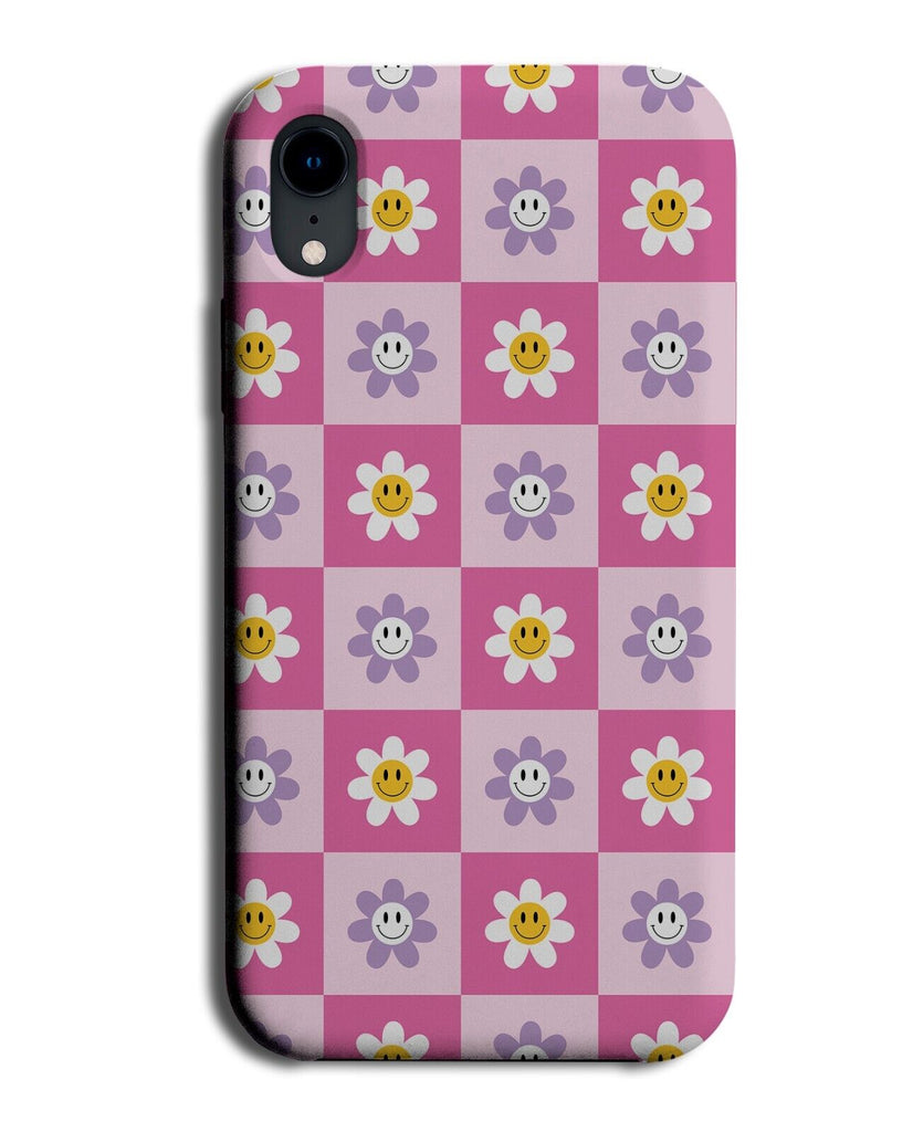 Hot Pink and Baby Pink Chequered Phone Case Cover Squares Flowers Daisies BB51