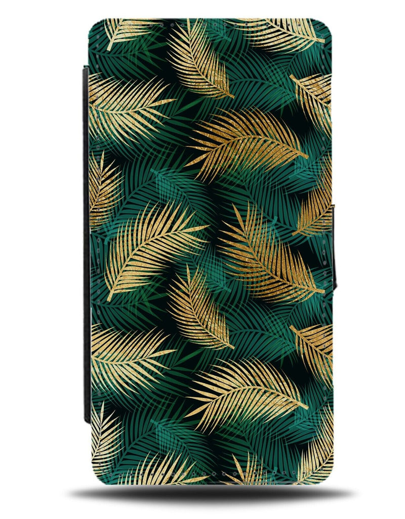 Gold and Green Tropical Leaves Flip Wallet Case Tropics Jungle Tree Golden AW77