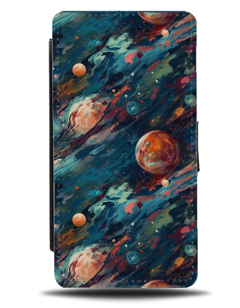 Abstract Oil Painting Planets In Space Flip Wallet Case Planet Mars Jupiter CV09