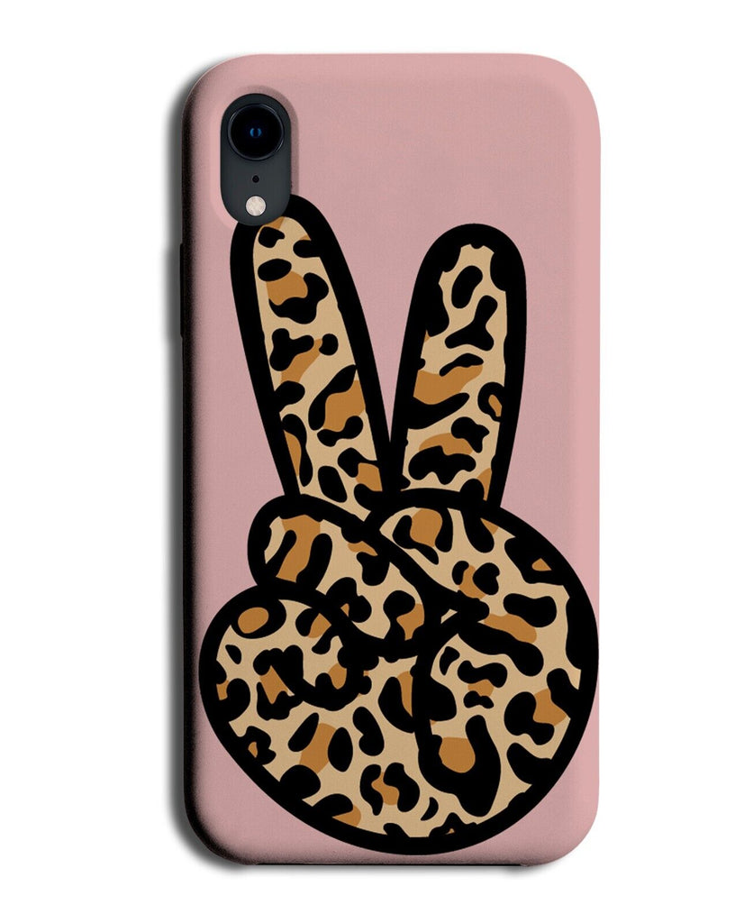 Leopard Print Peace Symbol Phone Case Cover Two Fingers Up Pattern Pink DB43