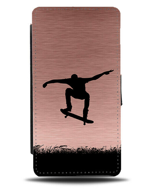 Skateboard Flip Cover Wallet Phone Case Skateboarder Skate Board Rose Gold i684