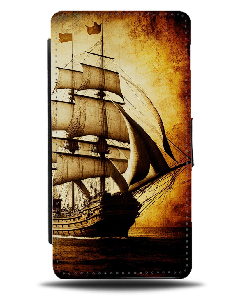 Old Paper Look Piarate Ship Flip Wallet Case Pirates Vintage Classic Ships DG42
