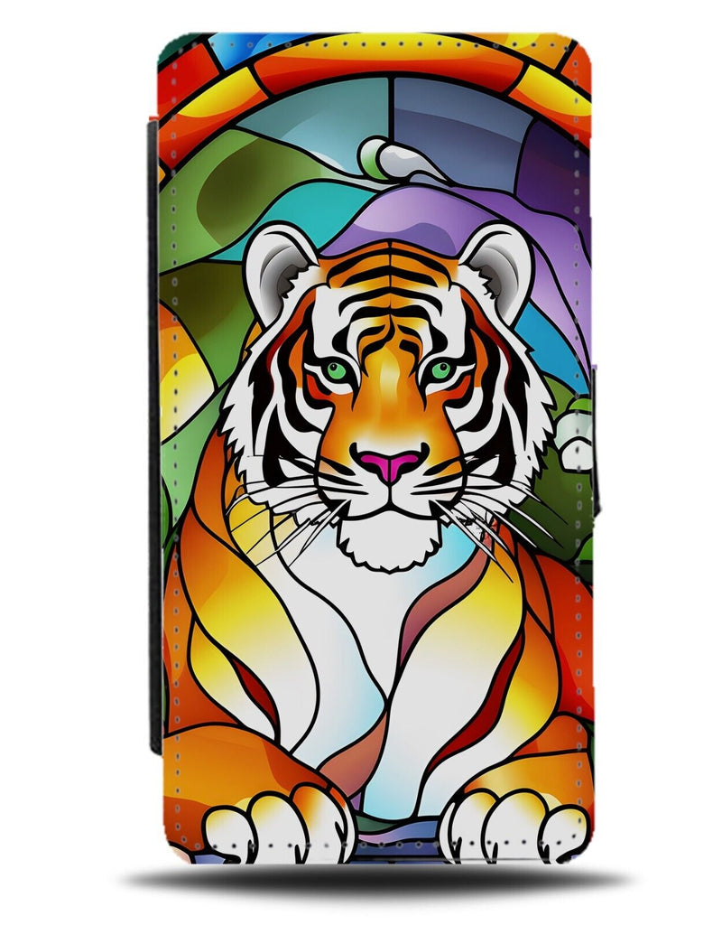 Tiger Cartoon Stained Glass Animal Design Flip Wallet Case Style Tigers CR88