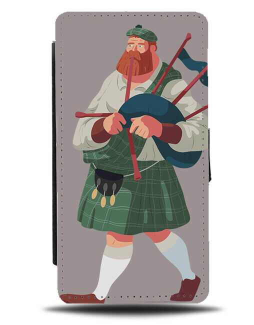 Scotsman Playing Bagpipes Design Flip Wallet Case Picture Scottish Ginger K244