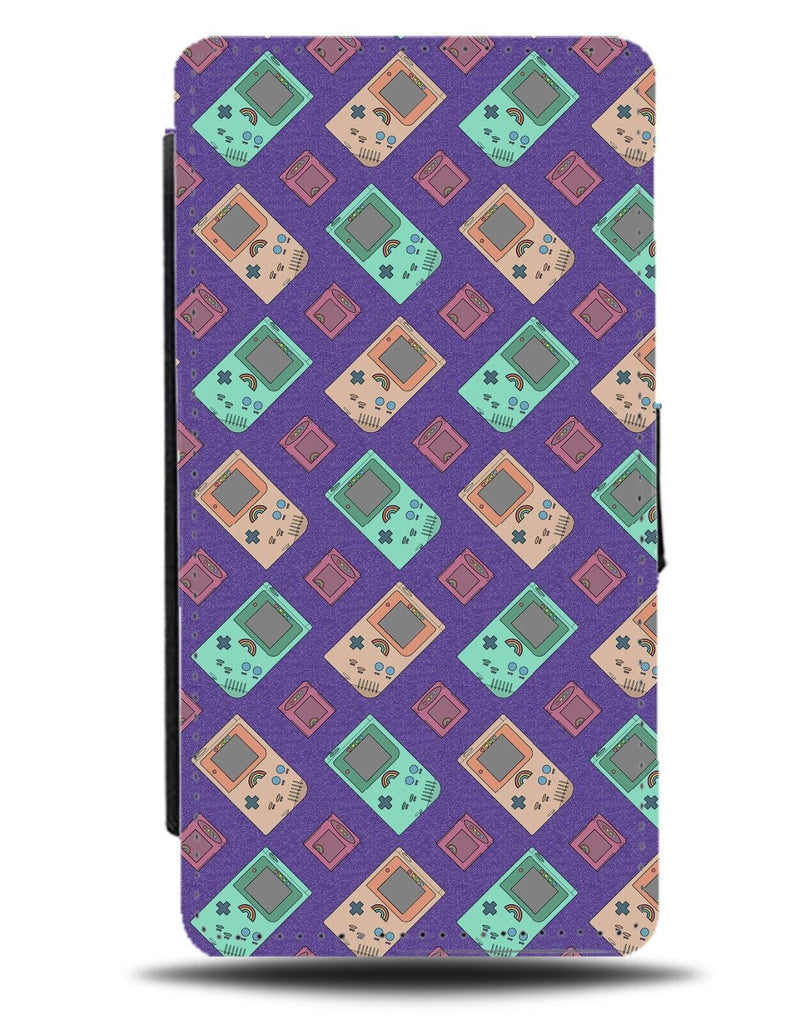 Retro Video Games Flip Wallet Case Gaming Devices Pattern Gamer Gift Blue AZ73