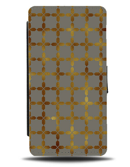 Dark Golden Squares Flip Wallet Case Shapes Shaped Lines Gold Colouring F868