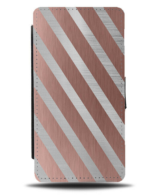 Rose Gold & Silver Diagonal Stripes Flip Cover Wallet Phone Case Striped i838