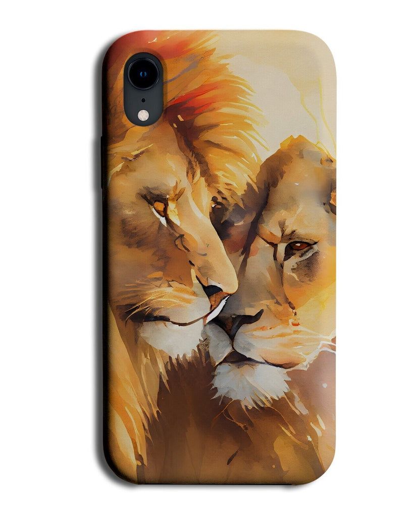Lion Couple Artwork Phone Case Cover Lions Watercolour Oil Painting Cute AV02
