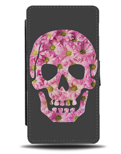 Floral Skull Flip Cover Wallet Phone Case Flowers Flowery Skeleton Daisies D791