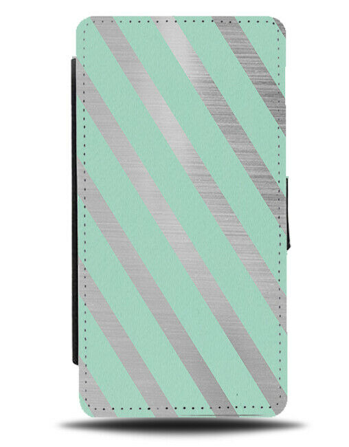 Mint Green and Silver Stripey Pattern Flip Cover Wallet Phone Case Stripes i868