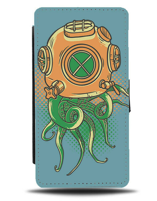 Diving Octopus Flip Wallet Phone Case Submarine Helmet Underwater Fish E423