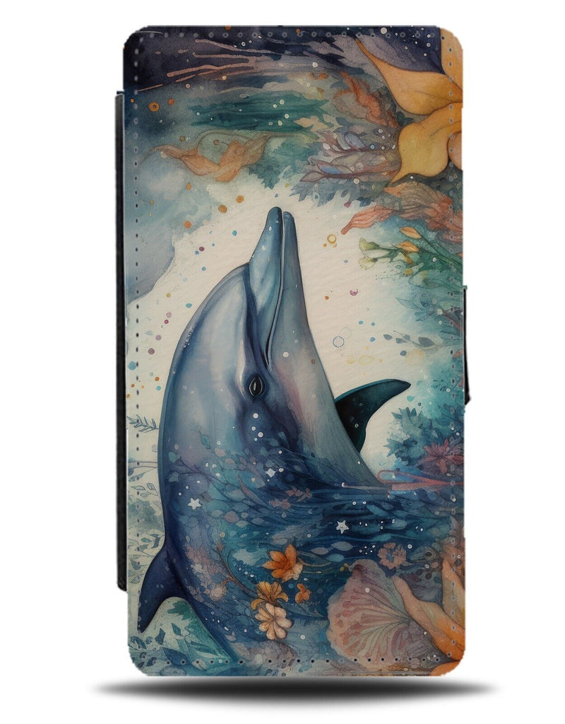 Dark Dolphin Watercolour Painting Flip Wallet Case Watercolor Dolphins Face BE38