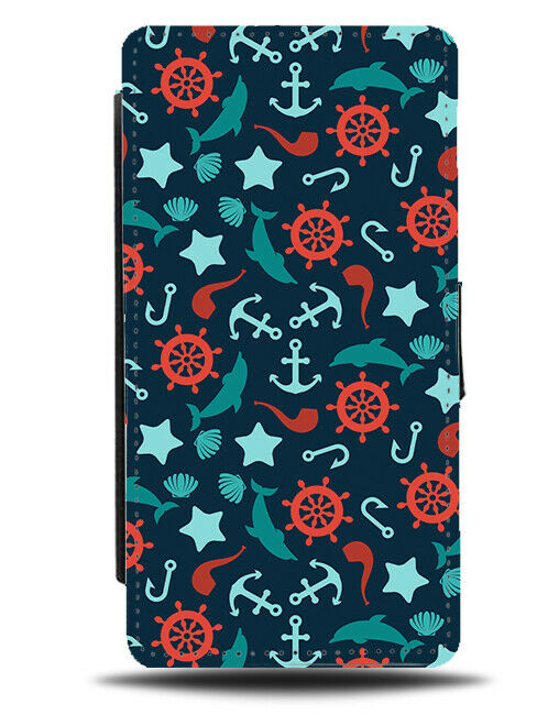 Nautical Sharks Flip Wallet Case Ship Captain Steering Wheel Wheels Sailing F605