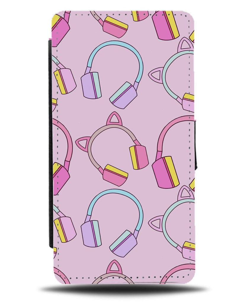 Gamer Girl Headset Pattern Flip Wallet Case Computer Gaming Pink Cat Ears AP98