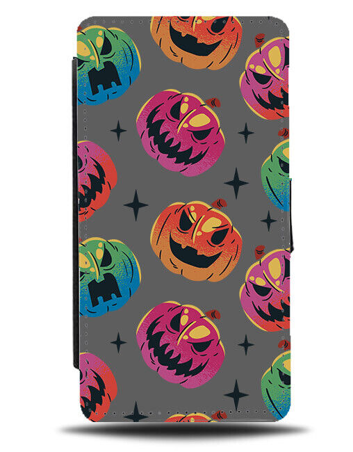 Rainbow Halloween Pumpkin Heads Flip Wallet Case Pumpkins Falling Kids N666