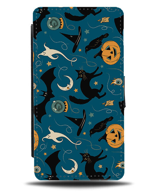 Black Witches Halloween Flip Wallet Case Cat Cats Shapes Pumpkin Funky N500