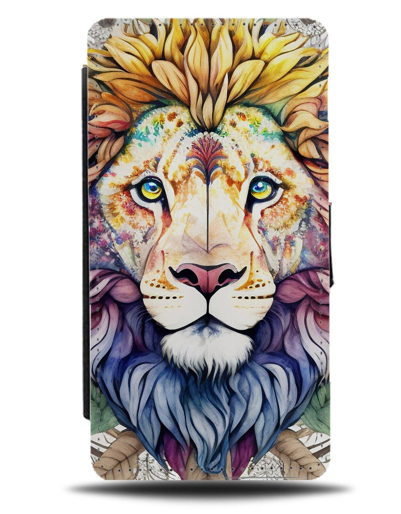Colourful Lion Artwork Flip Wallet Case Multicoloured Airbrush Artwork Art BG78