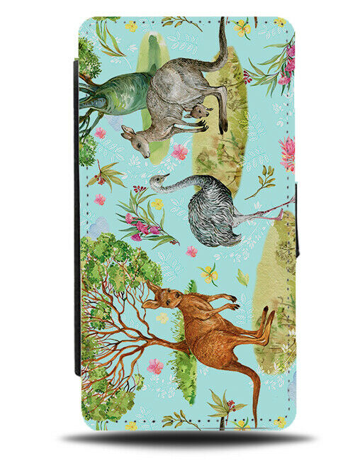 Australia Painting Animals Flip Wallet Case Kangaroo Ostrich Australian E813