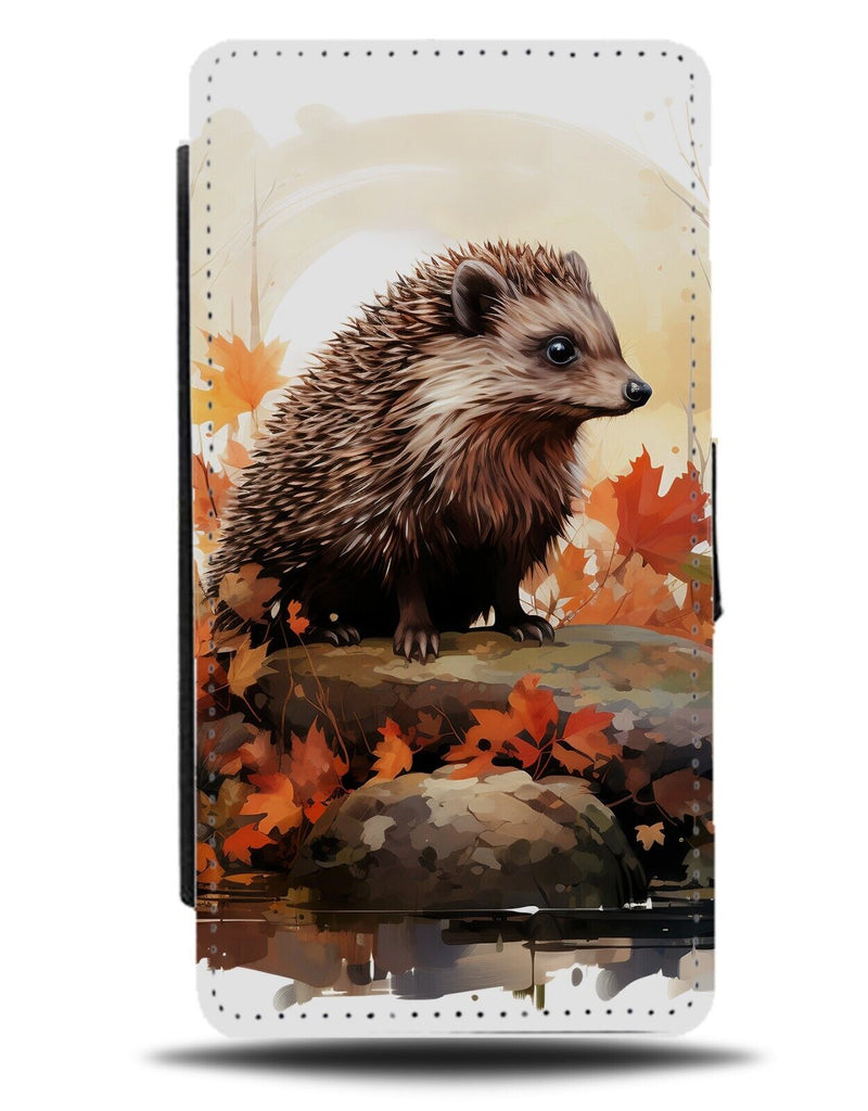Autumn Hedgehog Flip Wallet Case Leaves Leaf Fall Hedgehogs Photo Design CY87