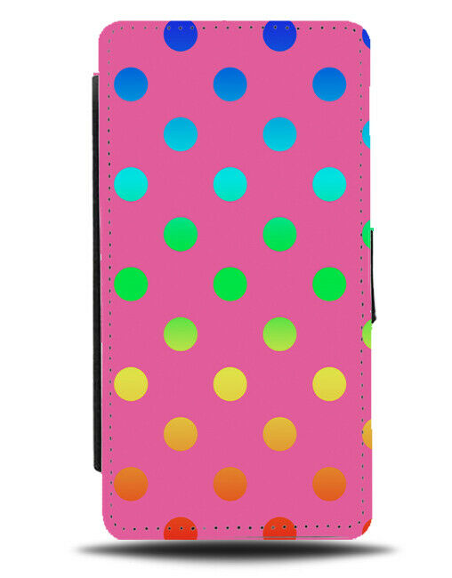 Hot Pink With Multicoloured Polka Dots Flip Cover Wallet Phone Case Rainbow i570