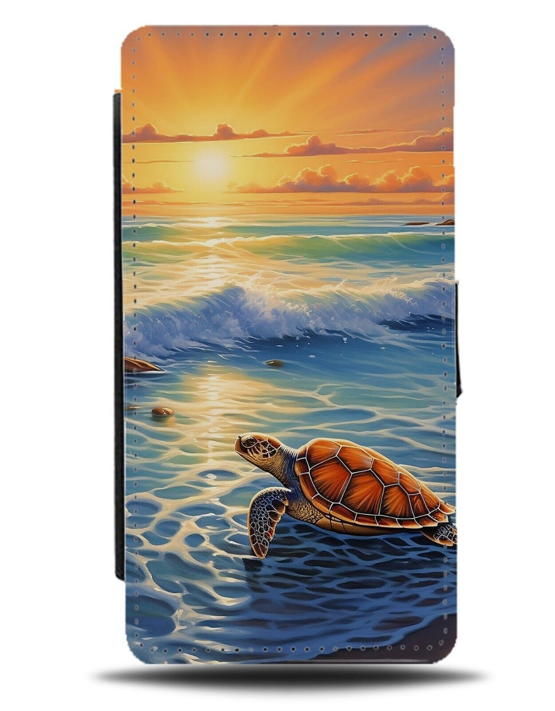 Sea Turtle Flip Wallet Case Turtles Tortoise Ocean Painting Print Sunset DD75