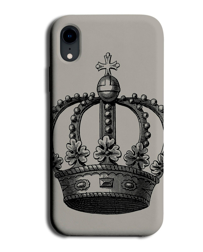Vintage Hand Drawn Kings Crown Print Phone Case Cover Royal Grey Drawing AI46