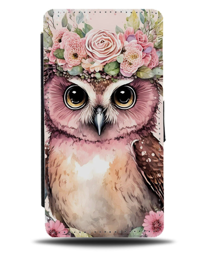 Owl In Flower Crown Flip Wallet Case Floral Boho Watercolor Owls Tawny Barn BD16