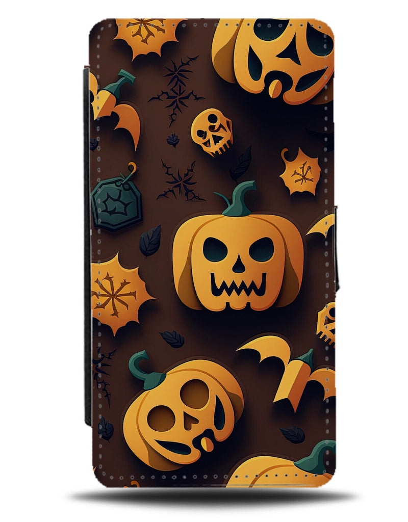 Pumpkin Faces Flip Wallet Case Pumpkins Heads Carvings Carve Halloween Jack CF30