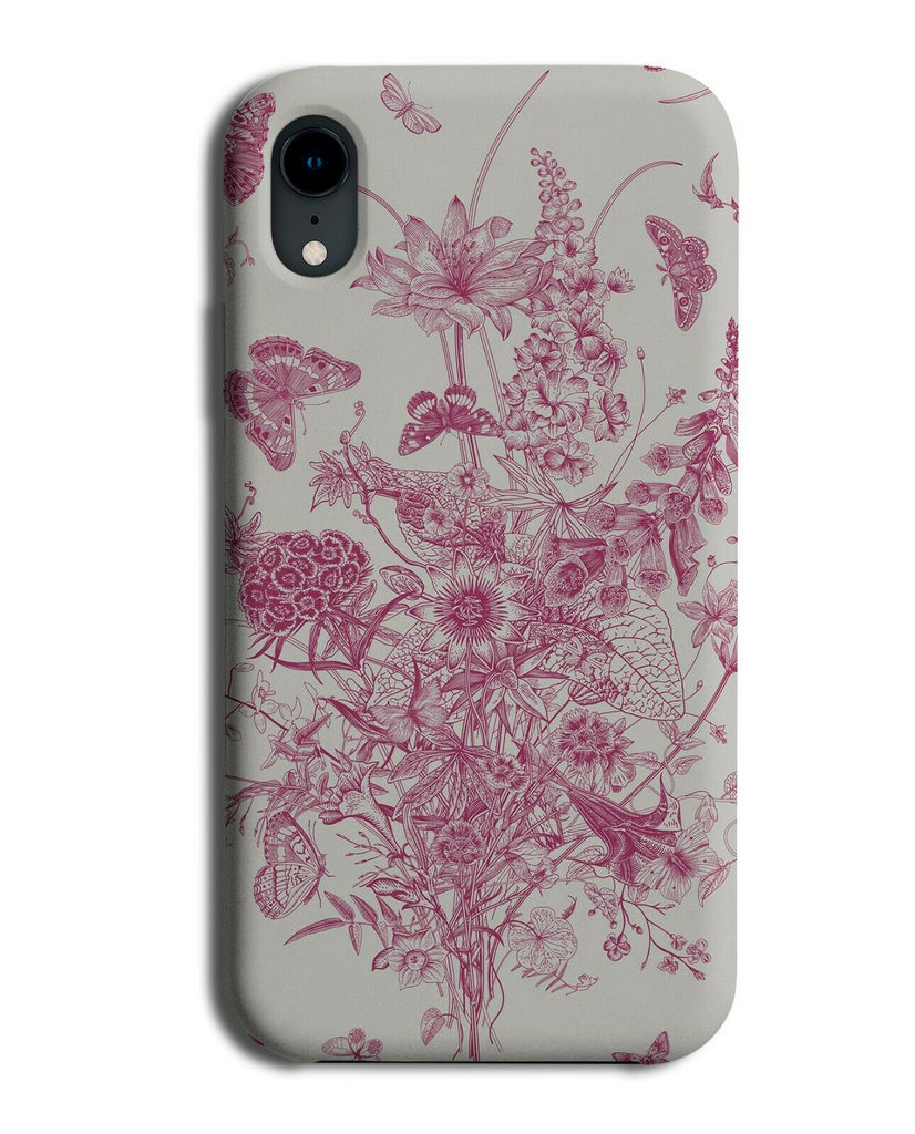 Dark Hot Pink Flowers Phone Case Cover Butterfly Butterflies Flowers Nature G209